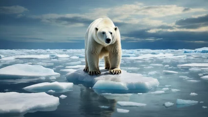 Fotobehang Capture the Impact of Global Warming on Polar BearsCreate that symbolizes the struggle of polar bears in the face of melting ice caps © LUTHFAN NAHAR LABONY