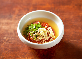 Garlic and green pepper seasoned with soybean paste