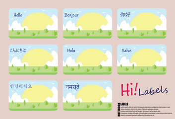 Notebook Labels with Hey in Different Languages. Name Tag Labels.  School Book Labels Template.