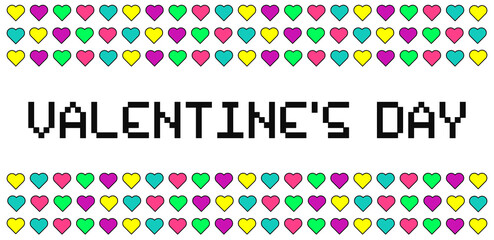Retro style background for Valentine's Day. White   banner with isolated colorful hearts. Vector illustration.
