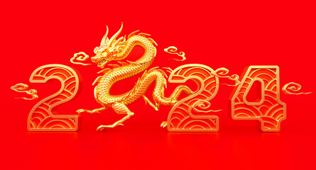 3d rendering of chinese dragon illustration New Year 2024
