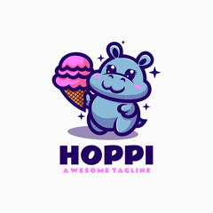 Vector Logo Illustration Hippo Mascot Cartoon Style.