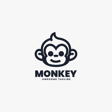 Vector Logo Illustration Monkey Line Art Style.