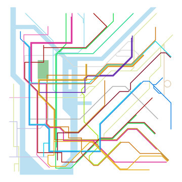 Layered editable vector illustration of overview map of urban transportation in New York City,America
