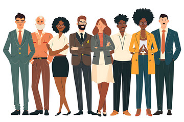 Multinational business team. Vector illustration of diverse cartoon men and women of various...