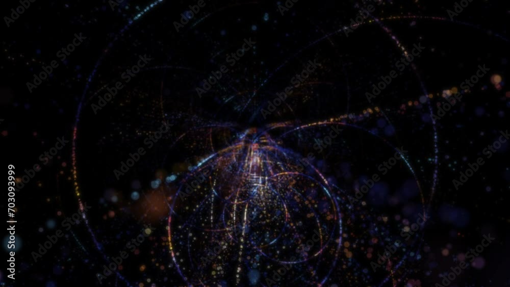 Wall mural abstract digital tunnel into virtual space consisting of a bright stream of particles