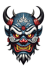 Tribal oni mask of the devil japan style illustration on transparent background