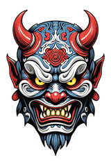 Tribal oni mask of the devil japan style illustration on transparent background