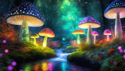 Fototapeta na wymiar mushroom forest that glow at night