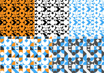 5 seamless pattern designs with geometric shapes, vector graphics