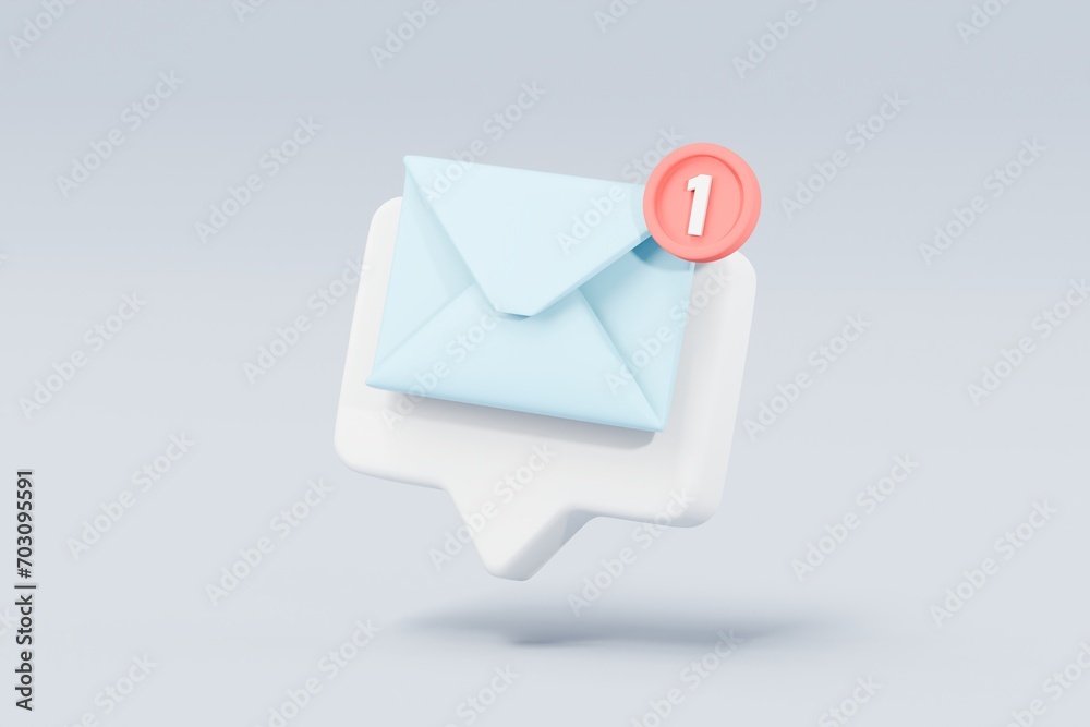 Poster 3d mail envelope icon with notification new message sign icon. minimal 3d email letter with notifica
