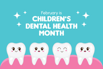 Children's Dental Health Month. Celebration. Funny cartoon tooth. Vector illustration in cartoon style. Kawaii mascot for medical apps, websites and hospital. Healthy and teeth. Oral health.