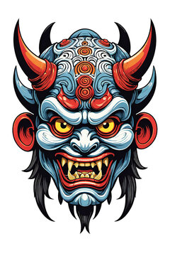 Tribal oni mask of the devil japan style illustration on transparent background