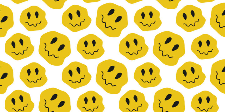 Funny melt smile faces seamless pattern. Smile faces melt, acid, trippy seamless pattern wallpaper print concept