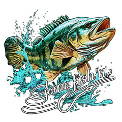 Bold Bass Fishing Shirt Design - Largemouth Excellence for Outdoor Enthusiasts-DTF ready