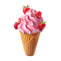 strawberry ice cream with strawberry isolate on transparency background png 