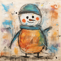 Kids drawing of a snowman by Generative AI