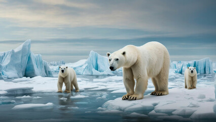 Showcase polar bears against a backdrop of icy landscapes, drawing attention to the delicate balance between the natural beauty of winter and the threats posed by climate change