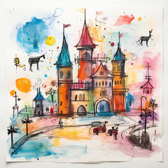 Kids drawing of a castle by Generative AI