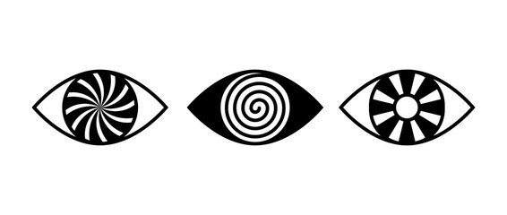 Eyes sign set. Vision outline symbols collection. Hypnosis eyeball concepts pack. Watching or observing icon elements for poster, banner, brochure, leaflet, booklet. Vector illustration bundle