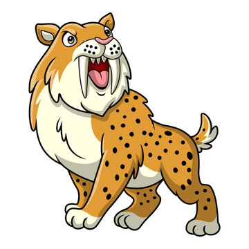 Cute smilodon cartoon on white background