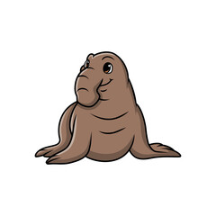 Cute bull elephant seal cartoon on white background