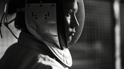 In the Zone A candid portrait of a fencer in a fencing mask, lost in concentration as they mentally prepare for the match ahead.