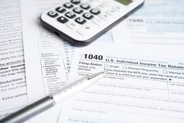 Tax form 1040 U.S. Individual Income Tax Return, business finance concept.