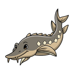 Cute sturgeon fish cartoon on white background