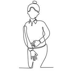 continuous line drawing of young woman suffering from stomach ache on white background vector illustration