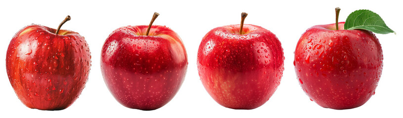 set of red apples isolated on a transparent background