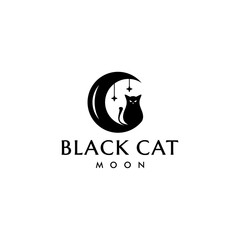 Cat Sitting on Moon,Cat silhouette logo design vector illustration editable