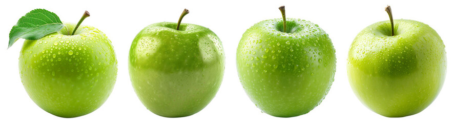 set of green apples isolated on a transparent background  - obrazy, fototapety, plakaty