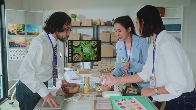 ESG environmental social governance ideas shring business discuss eco-friendly company meeting with business people implementing environmental protection for clean and sustainable future ecology