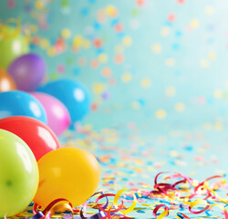 Obraz premium Colorful party balloons and confetti for vertical background