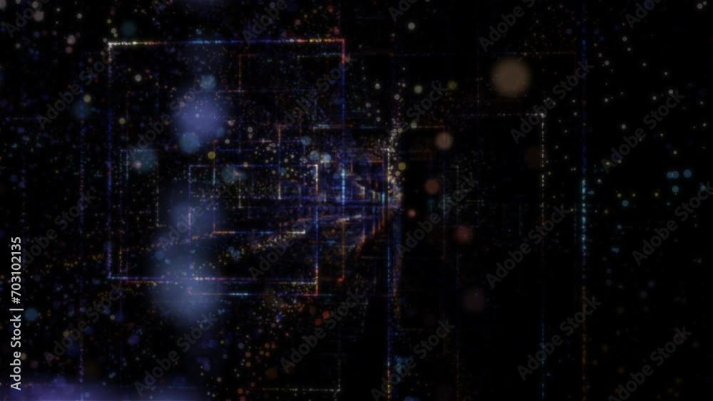 Wall mural abstract digital tunnel into virtual space consisting of a bright stream of particles