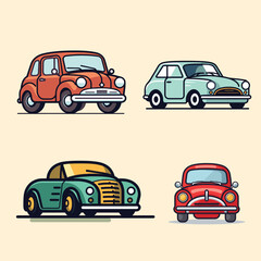 Retro car icon set. Vector illustration in flat cartoon style.