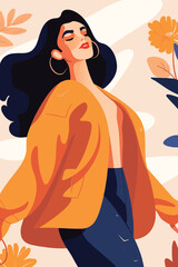 Fashionable young woman in a yellow jacket. Vector illustration.