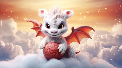 Cute baby dragon playing with the ball, Chinese New Year theme