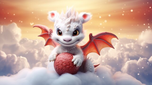 Cute baby dragon playing with the ball, Chinese New Year theme