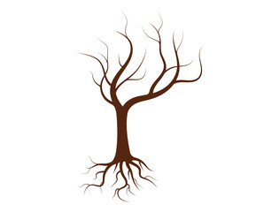 Dead Tree with no Leaves or Leafless Tree. Vector Illustration Isolated on White Background.