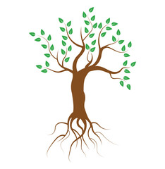 Trees with green leaves look beautiful and refreshing.Tree and roots logo style.