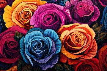 Beautiful Roses Floral Pattern Retro Flower Textile Vintage Aesthetic Garden Design Nature Painting Kitsch Plant Art