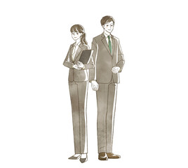 笑顔のスーツ姿の男女