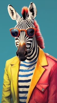 Zebra in Sunglasses and Yellow Jacket