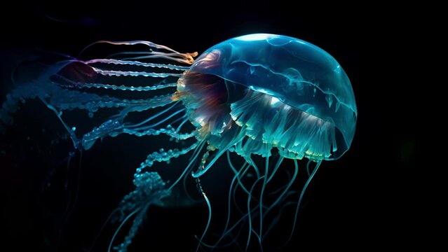 In the darkness of the deep ocean, bioluminescent creatures produce a dazzling display of light, creating a mesmerizing glow that has long captivated scientists studying the mysteries of