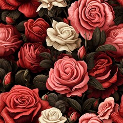 classic rose seamless pattern for valentine day in dark theme