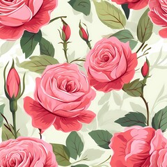 classic rose seamless pattern on cream background for valentine day