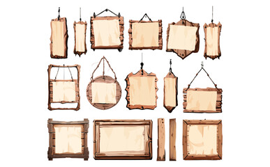 Naklejka premium 木製吊り下げ看板ベクターイラストセット 