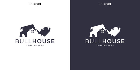 buffalo bull bison with house logo design vector icon silhouette illustration © nurvika